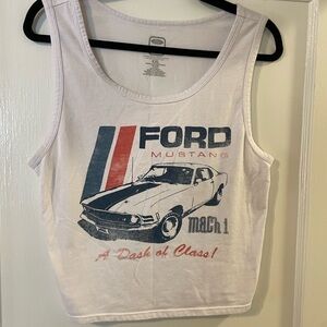 Ford White Crop Top with Red and Blue Graphic